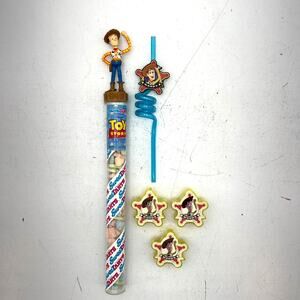 Lot Of 5 Original Disney Toy Story Buzz Woody Sweet Tarts Tube, Fun Straw, Badge